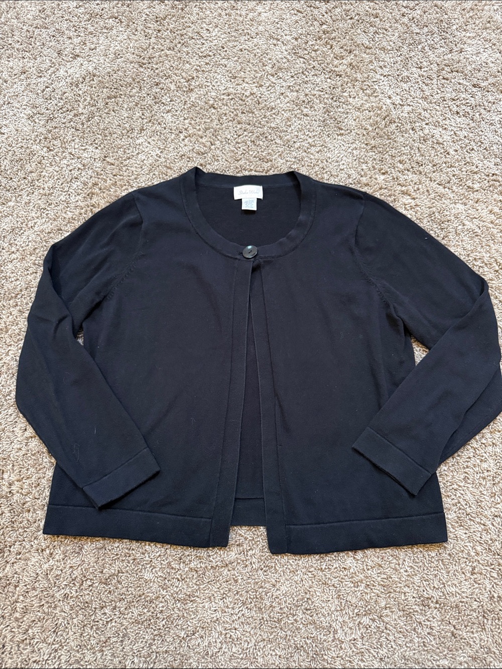 Studio Works 100% Cotton Black Crewneck Single-Button Women's Large Cardigan